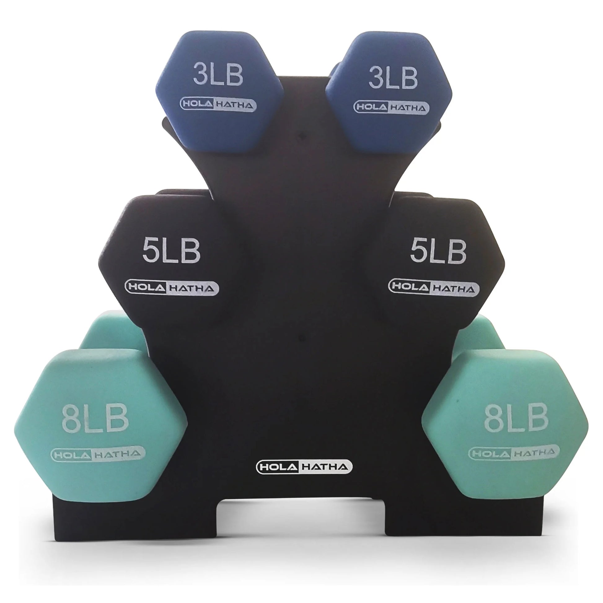 3, 5, and 8 Pound Dumbbell Hand Weight Set with Storage Rack