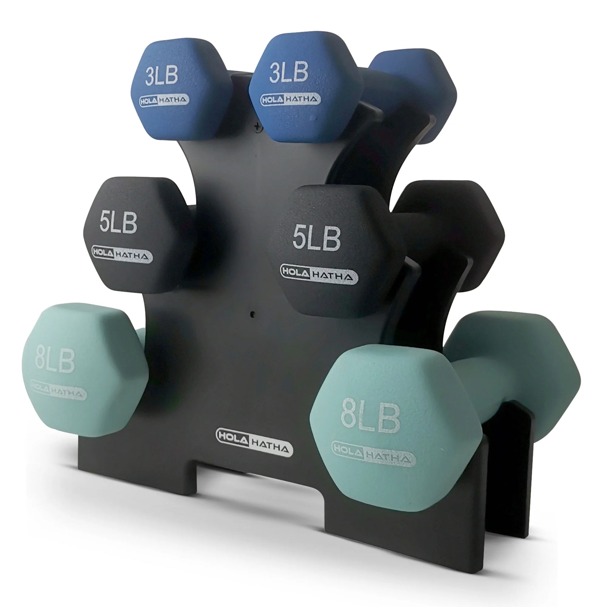 3, 5, and 8 Pound Dumbbell Hand Weight Set with Storage Rack